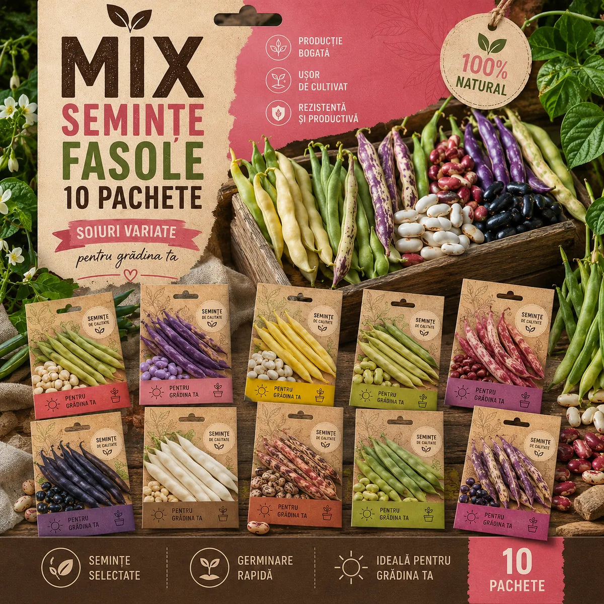 Pachet MIx Semințe Fasole-10 Bucăti – semințe | Regatul Plantelor
