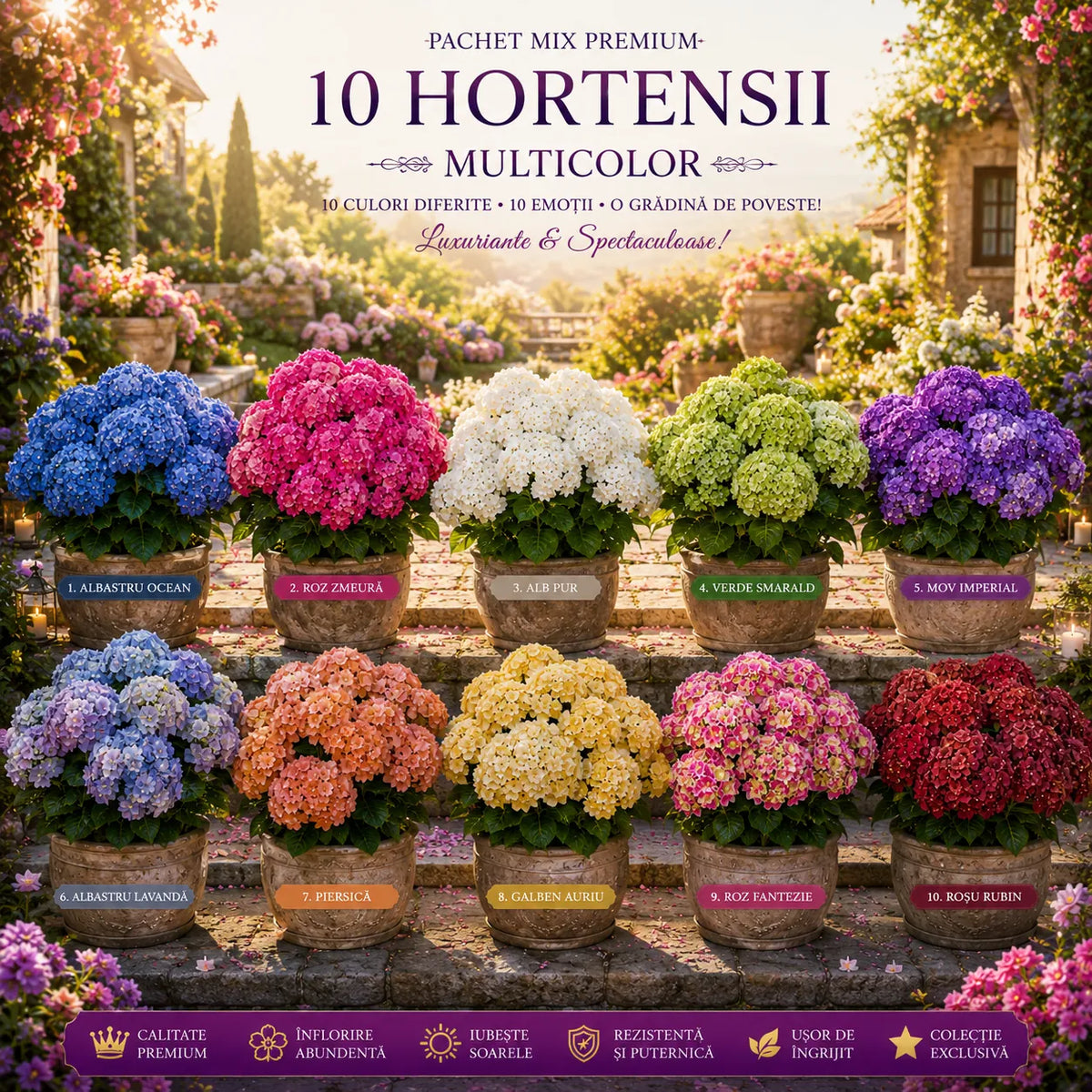 Pachet 10 Hortensii Multicolor – plantă ornamentală | Regatul Plantelor