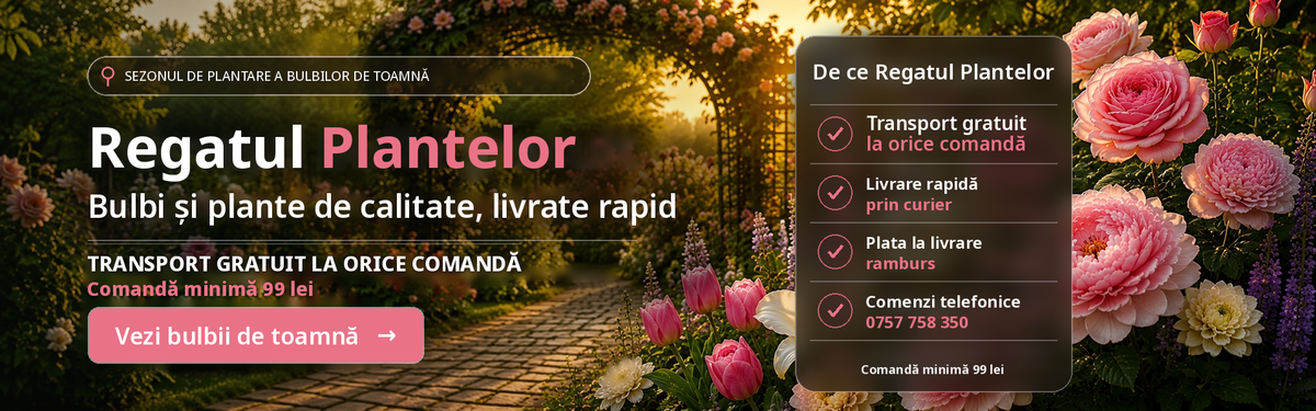Regatul Plantelor – bulbi și plante de calitate. TRANSPORT GRATUIT (comandă minimă 99 lei, valoarea produselor)